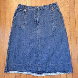 Kim Rogers 16 Denim A Line Skirt Pockets Blue Jean Modest Church Home School